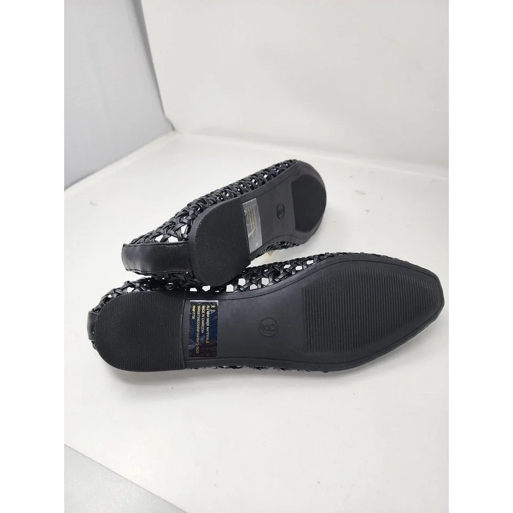 A New Day Womens Woven Pointed Toe Flats Black Faux Leather Casual Size 9